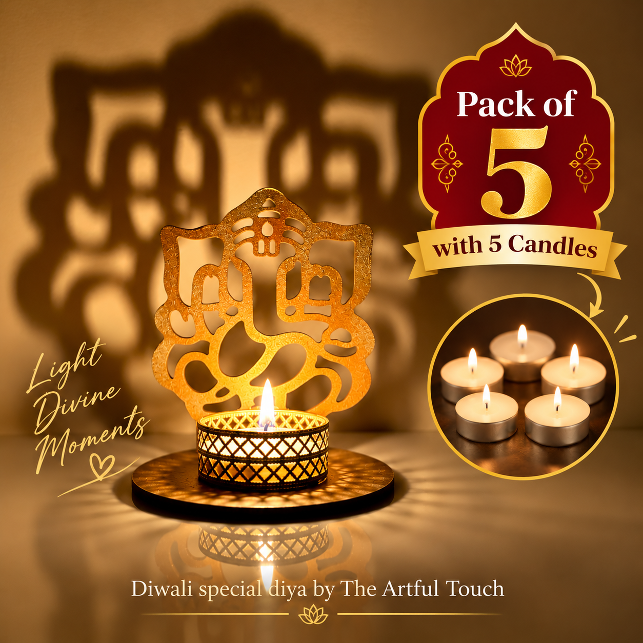 Tea Light holder - Ganesha Pack of 5 (with candles 5 nos)