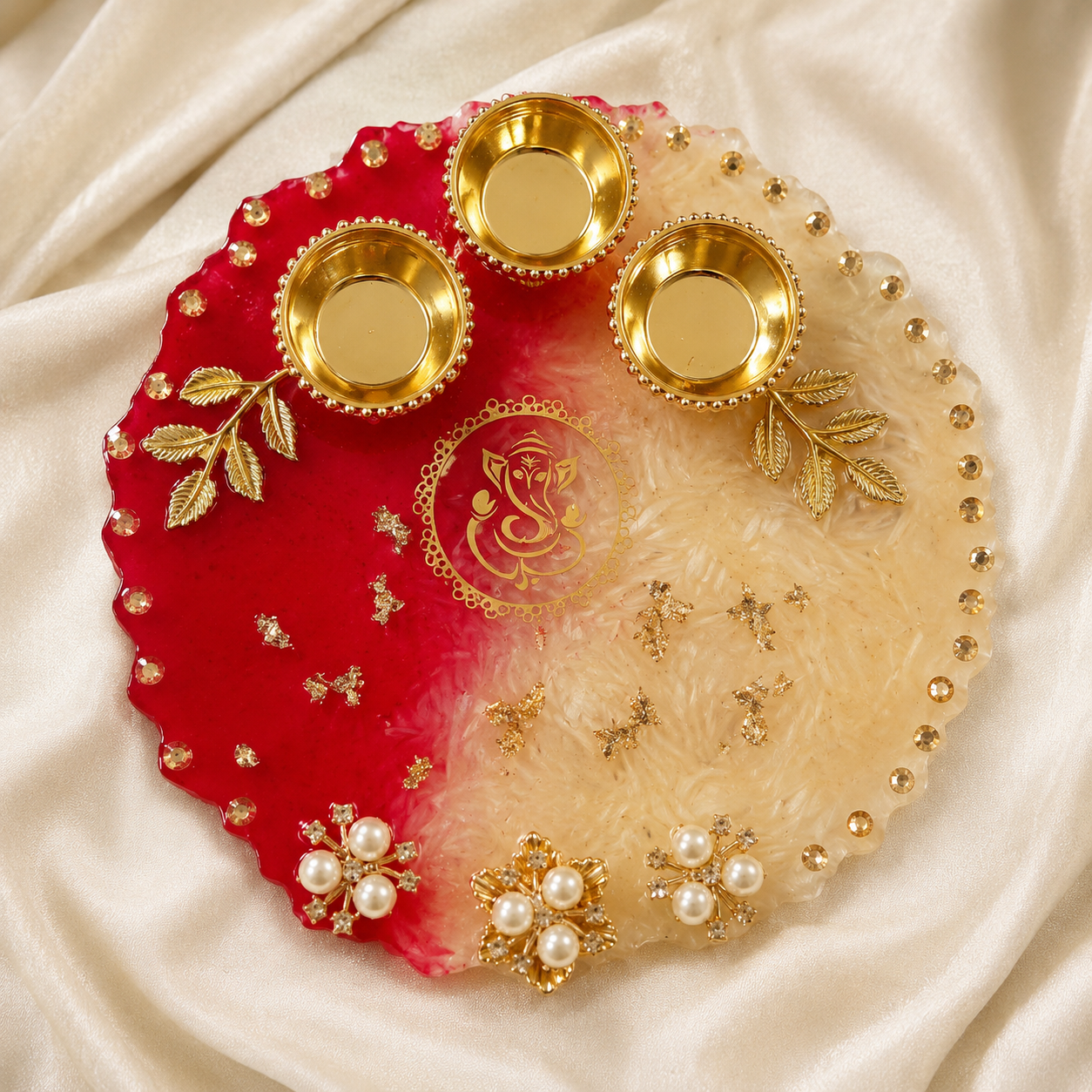 Handmade resin art pooja thali 