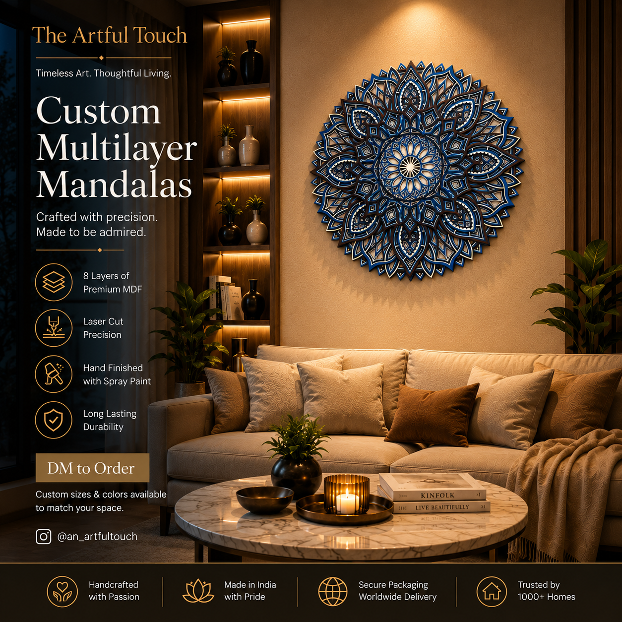Royal Bloom - 16in | Multilayer Mandala Wall Decor | 3D Wooden Wall Art